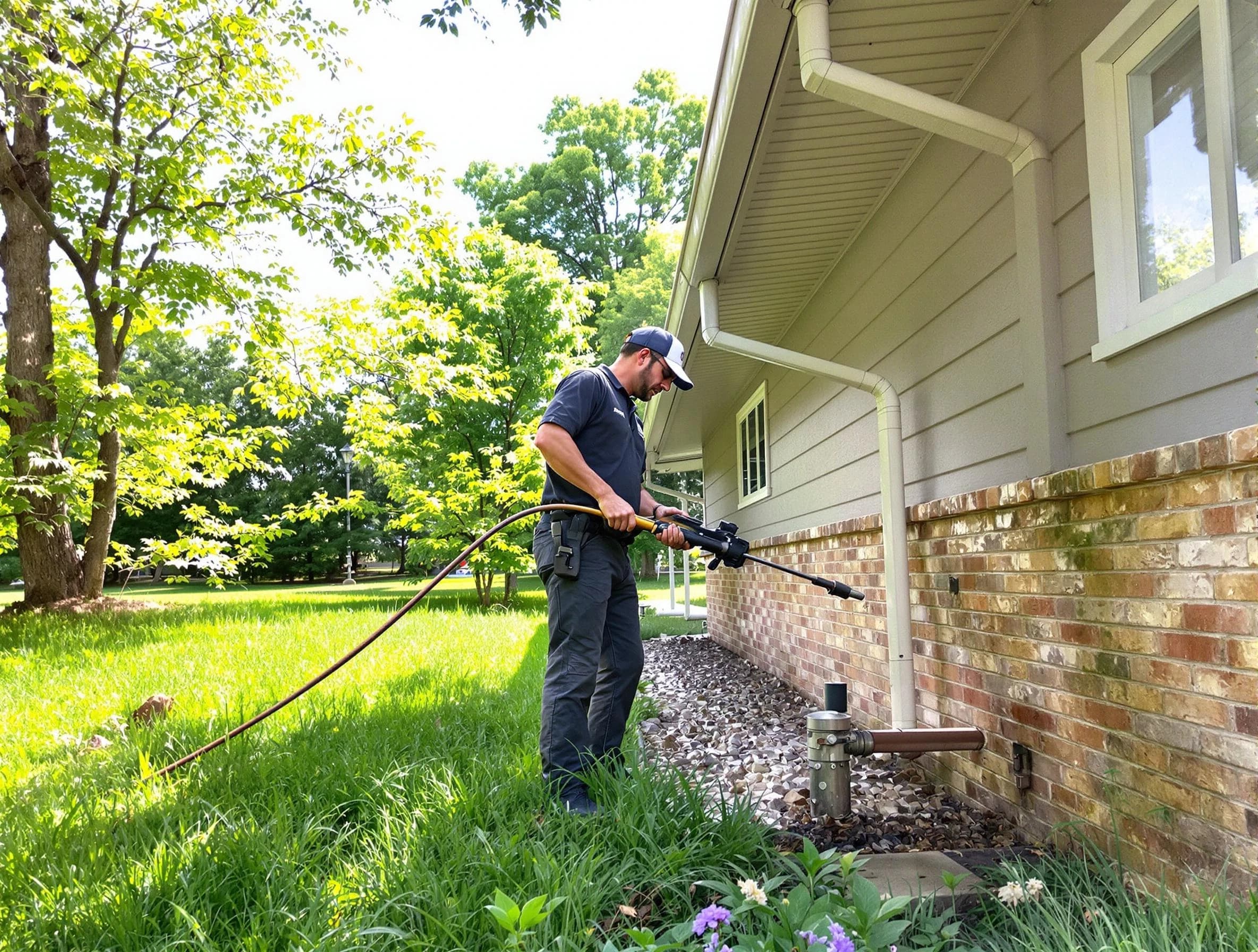 Beachwood Roofing Company removing debris from a downspout in Beachwood, OH