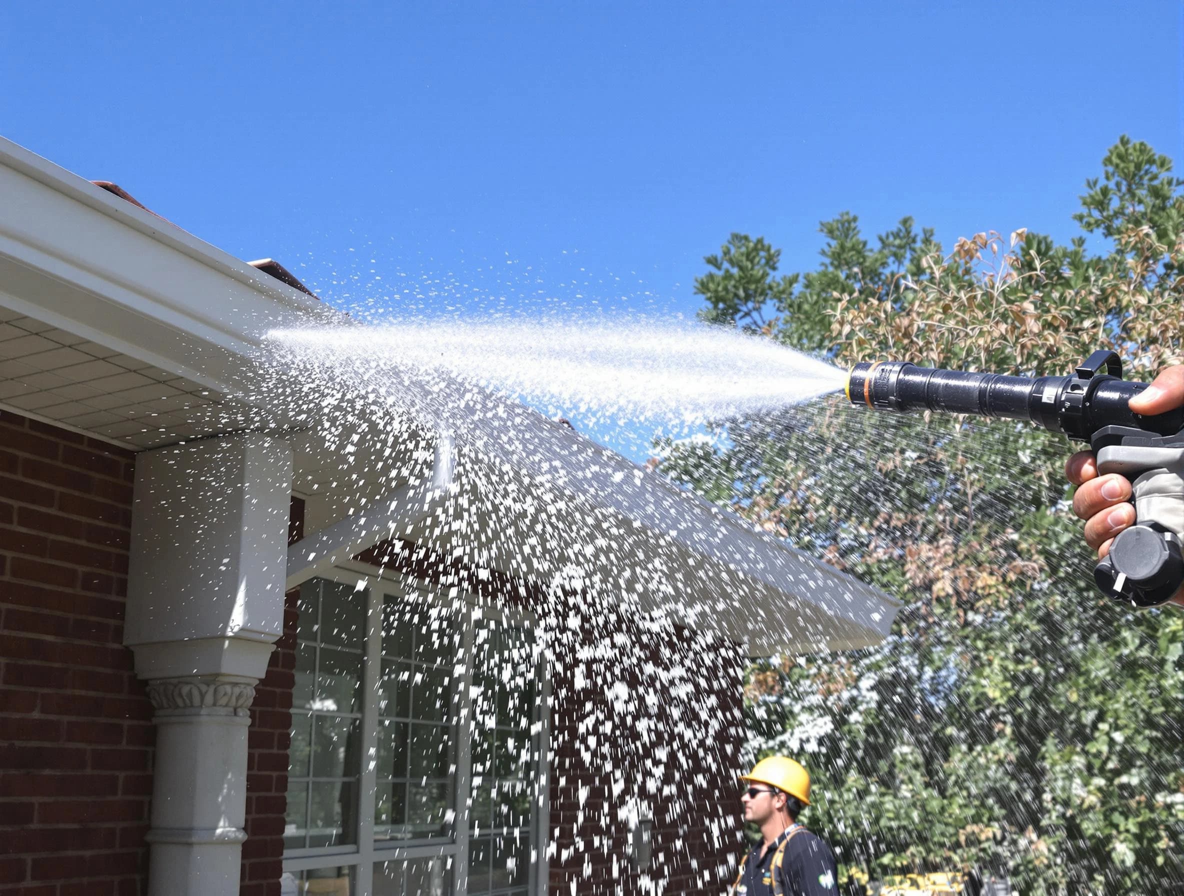 Cleared downspout by Beachwood Roofing Company ensuring unrestricted flow in Beachwood, OH