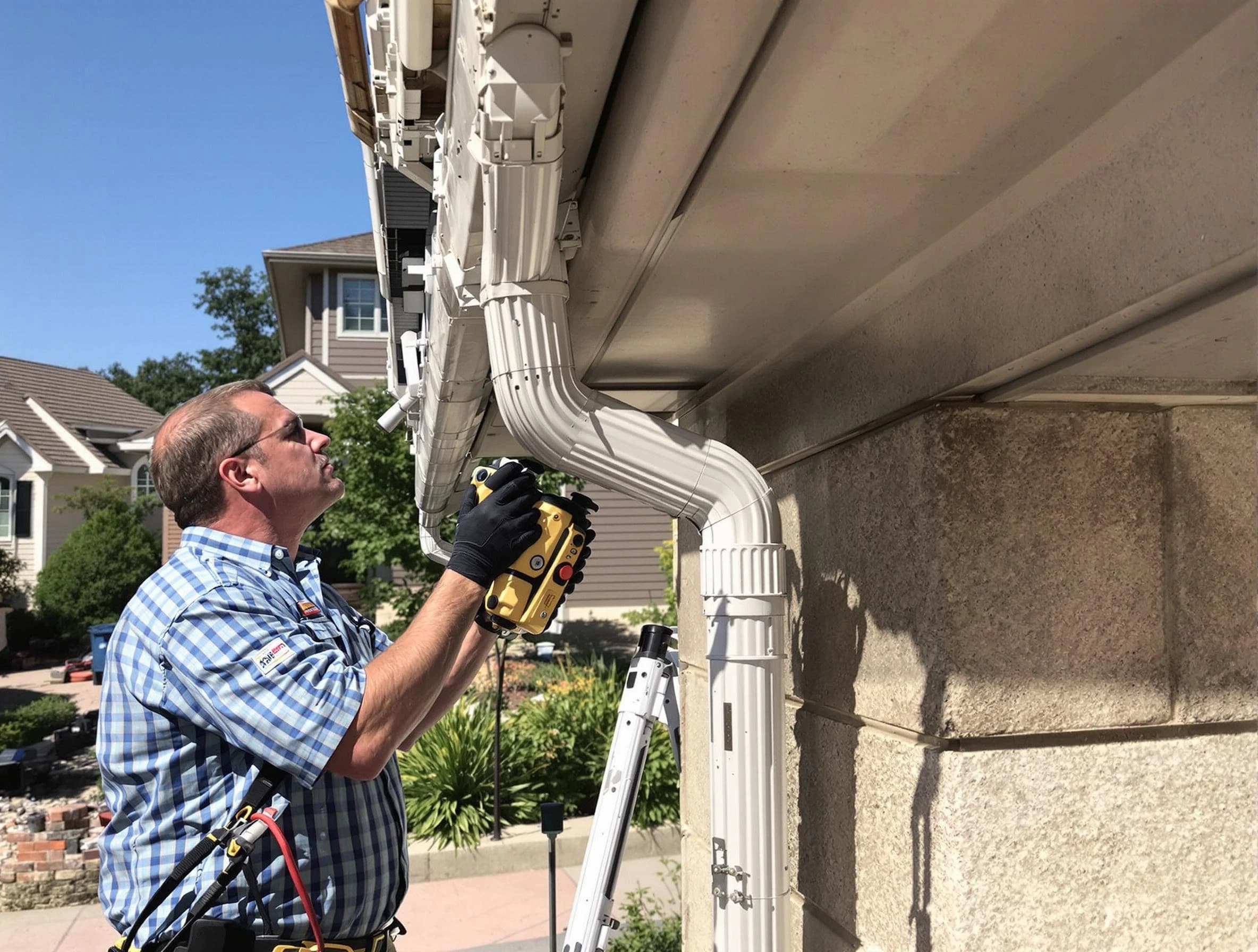 Close-up of a restored downspout system by Beachwood Roofing Company in Beachwood, OH