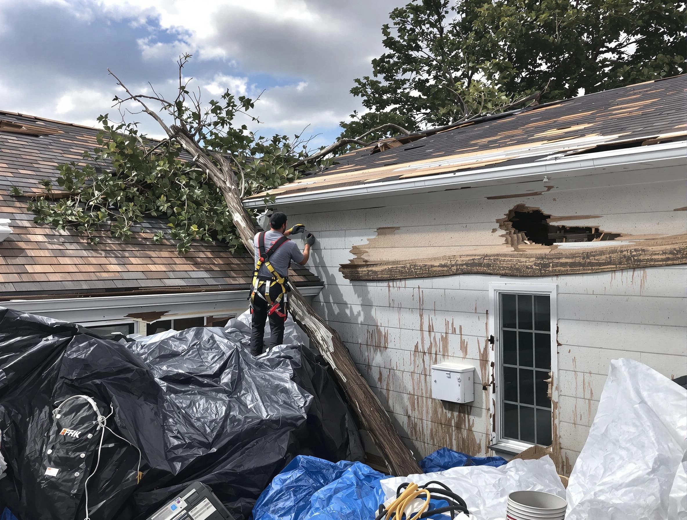 Beachwood Roofing Company technicians handling urgent roof damage in Beachwood, OH