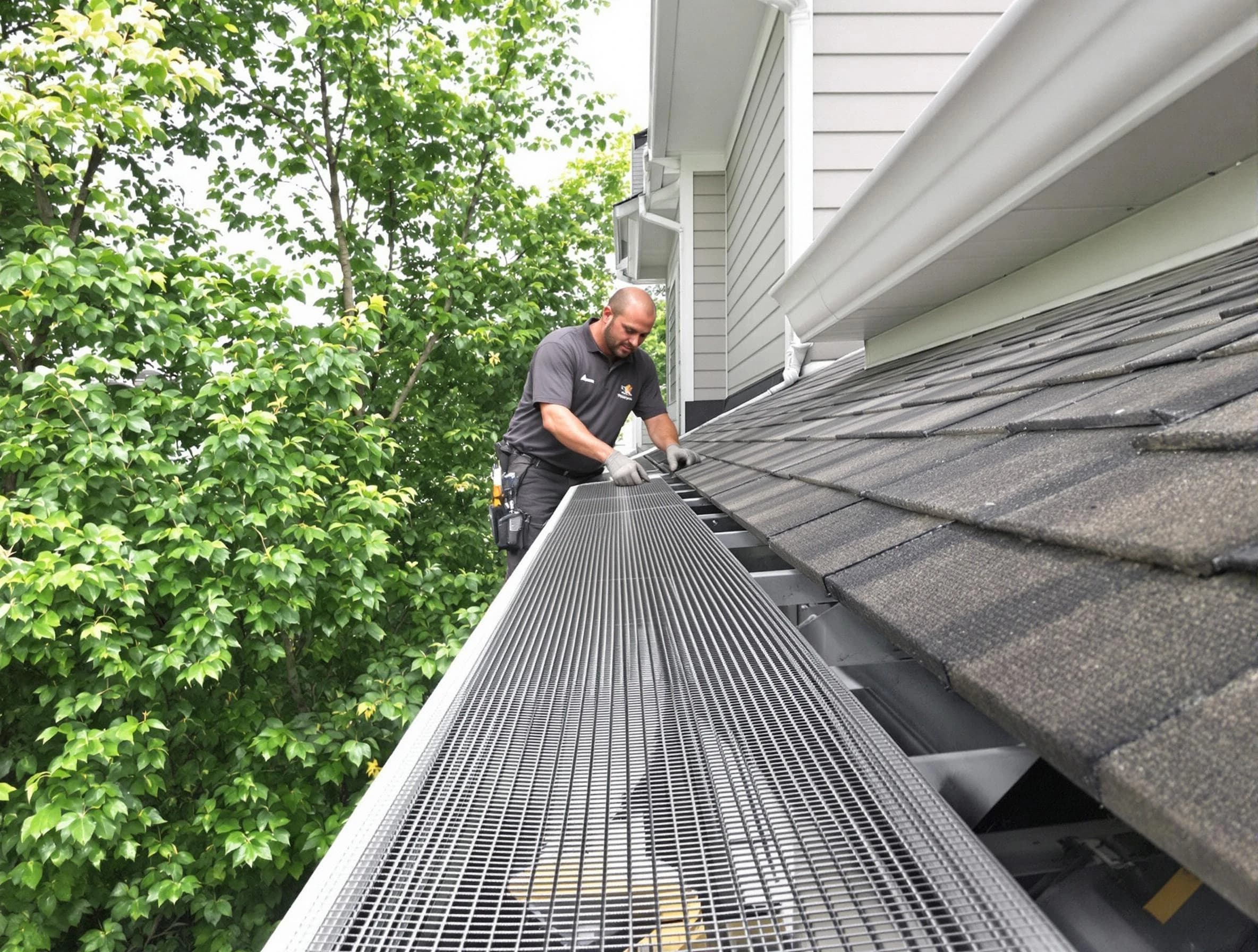 Close-up of gutter guards installed by Beachwood Roofing Company in Beachwood, OH