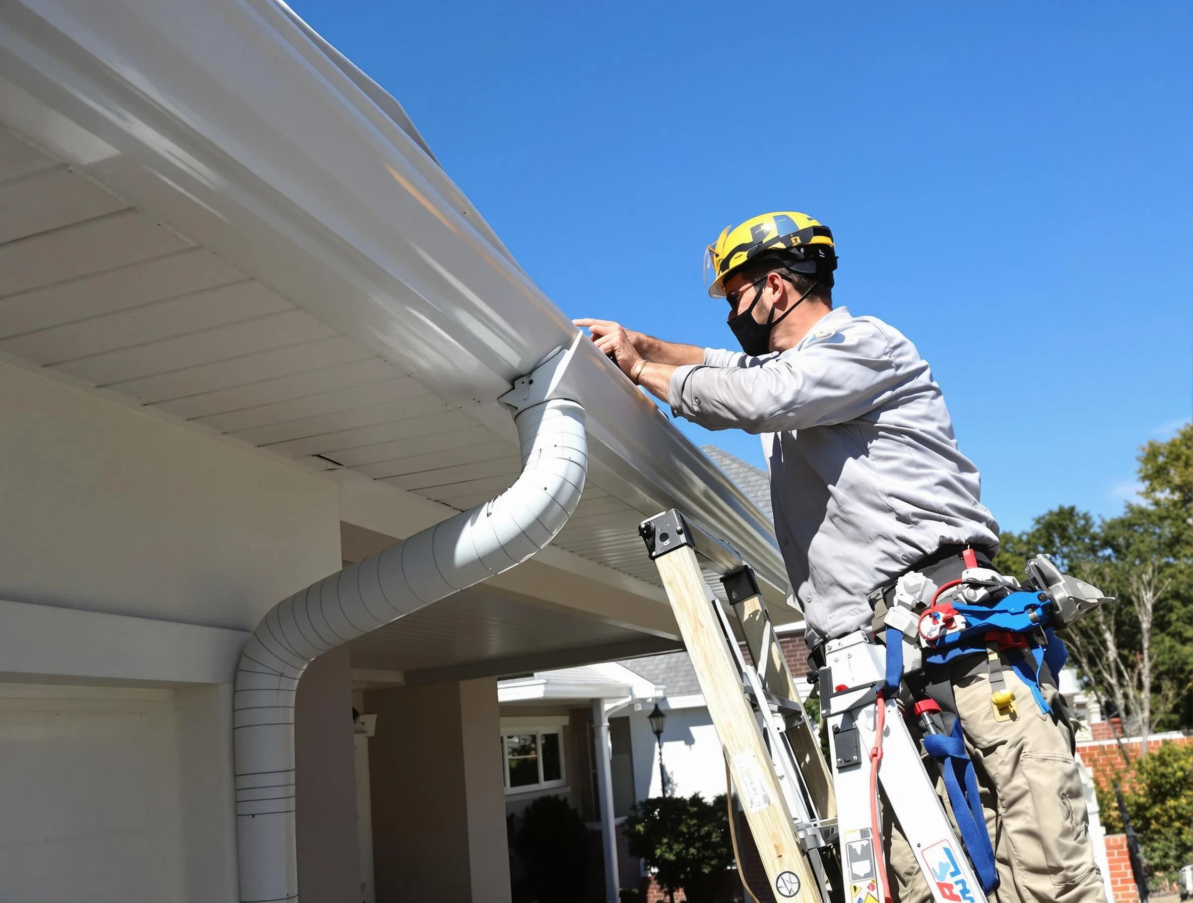 Close-up on a freshly sealed gutter joint by Beachwood Roofing Company in Beachwood, OH