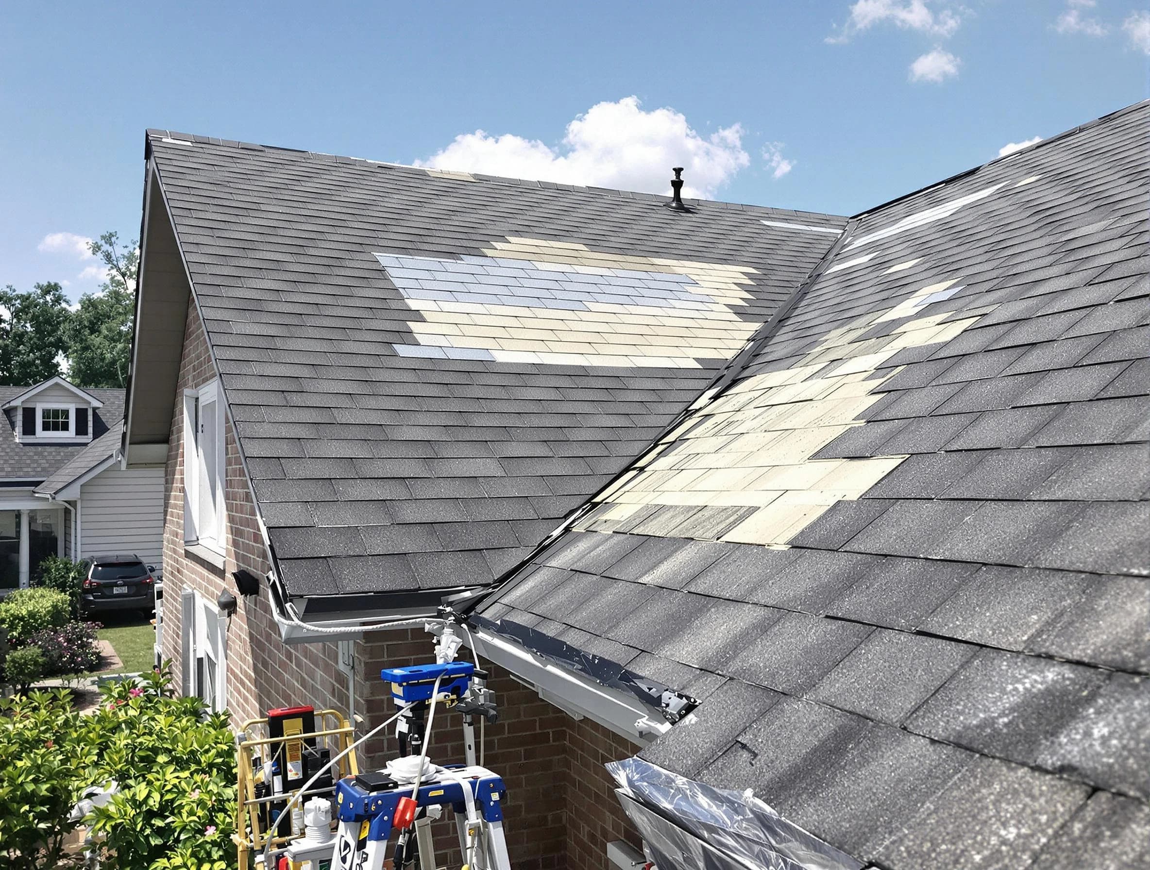 Close-up of roof repairs by Beachwood Roofing Company in Beachwood, OH