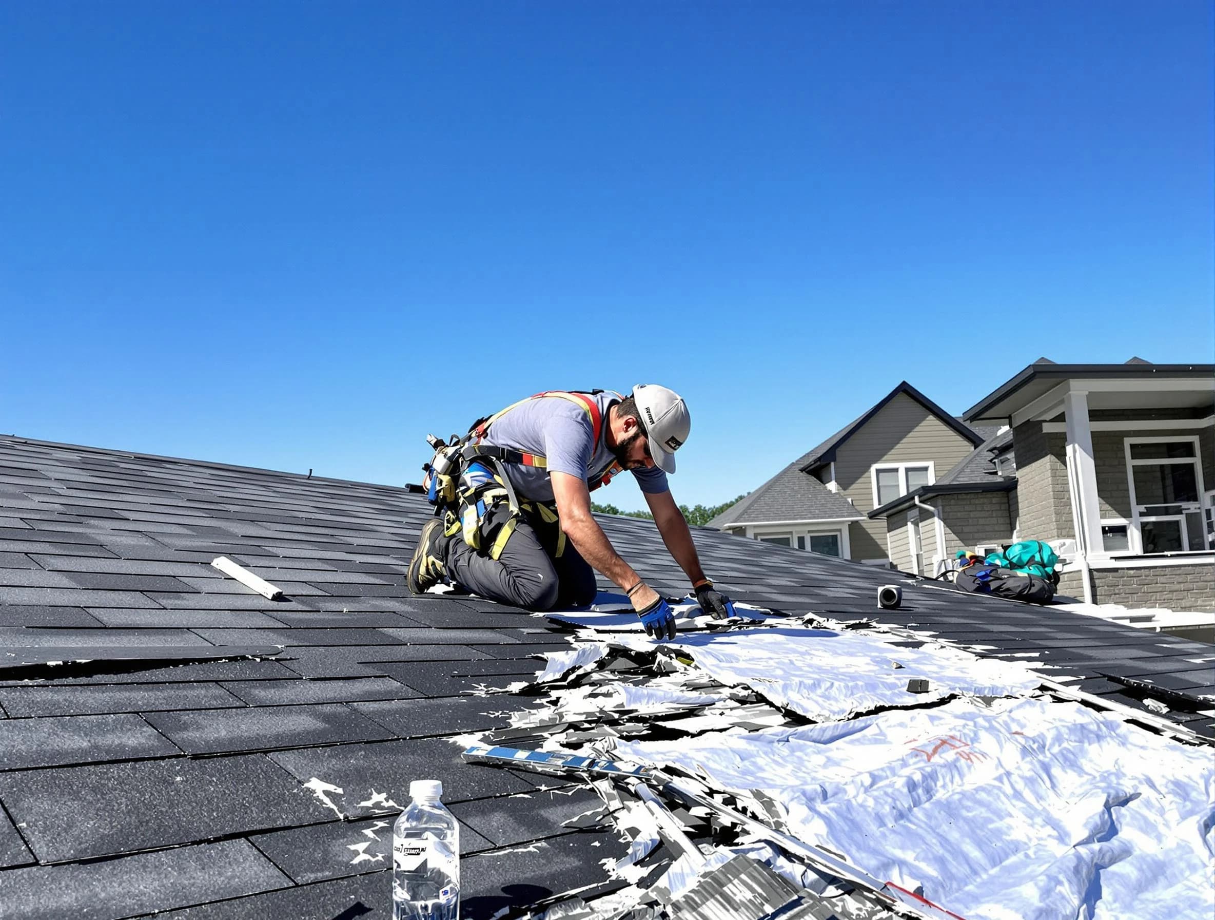 Beachwood Roofing Company repairing a roof section in Beachwood, OH