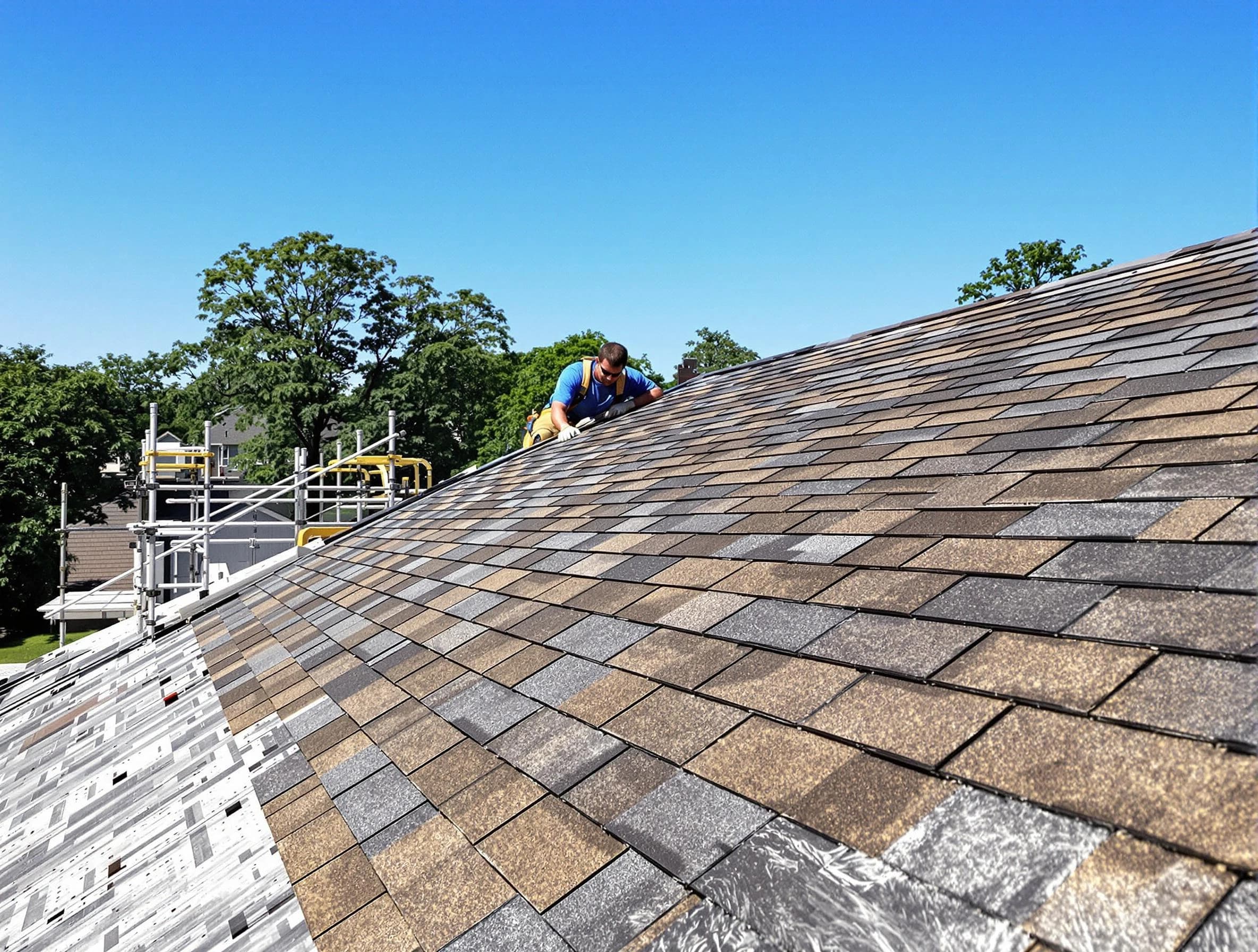 Close-up of new shingles installed by Beachwood Roofing Company in Beachwood, OH